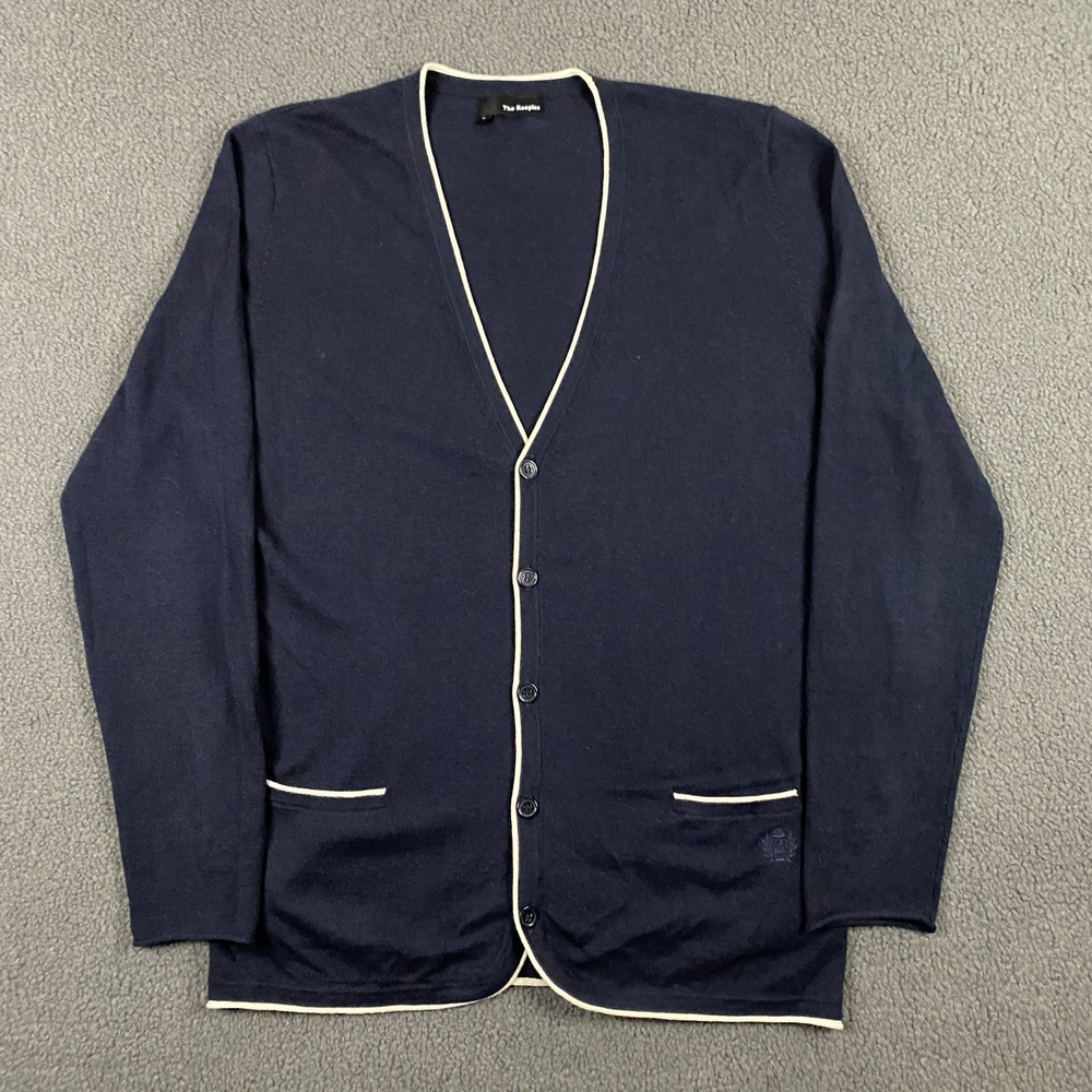 The Kooples Cardigan Sweater Mens Medium Cotton Wool Lightweight Preppy Tipped
